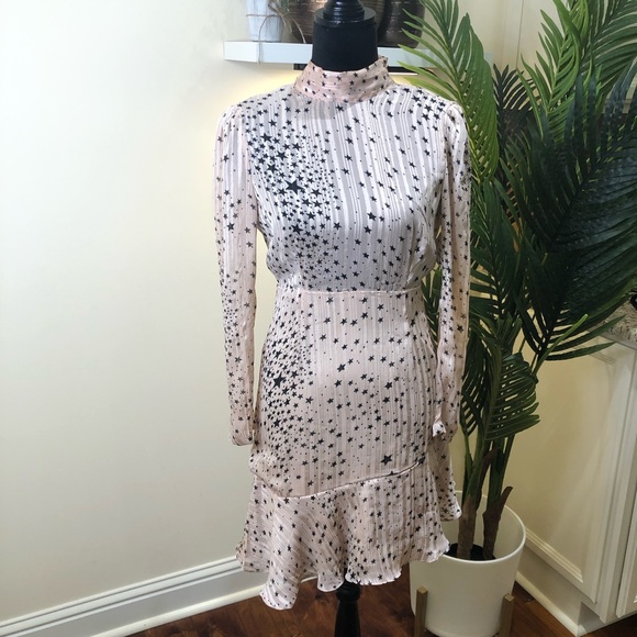 Boohoo Nights Pink Star Long-sleeve Back-out High-low Mini Dress 2 - Picture 2 of 8